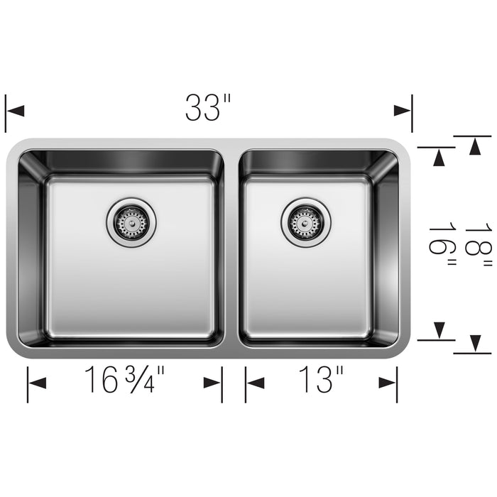 Blanco 442769 Formera 33" 60/40 Double Bowl Undermount Stainless Steel Kitchen Sink