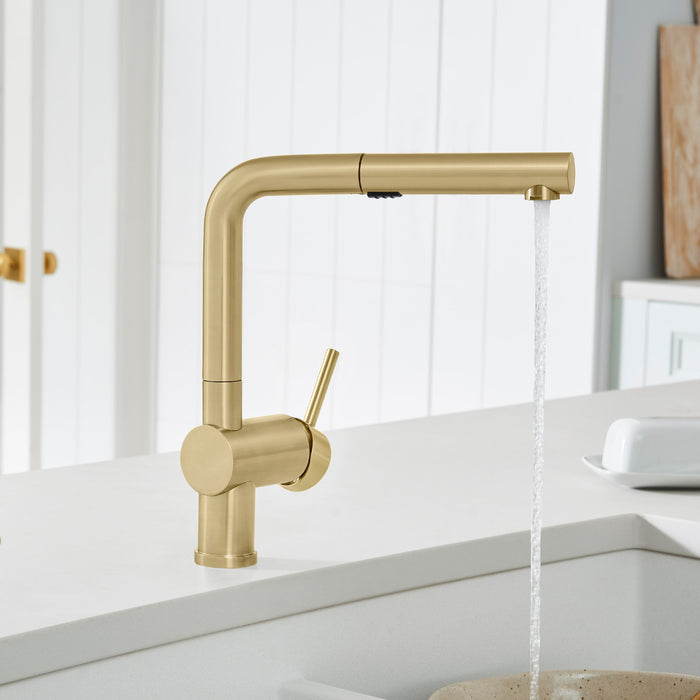 Blanco 526686 Linus Low Arc Pull-Out Dual-Spray Kitchen Faucet - Satin Gold