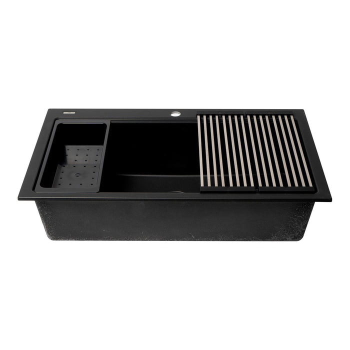 ALFI Brand AB3418SBDI-BLA Black 33" Granite Composite Workstation Single Bowl Drop-in Sink
