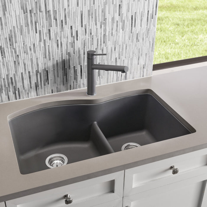 Blanco 441591 Diamond SILGRANIT 32" 60/40 Double Bowl Undermount Kitchen Sink in Cinder