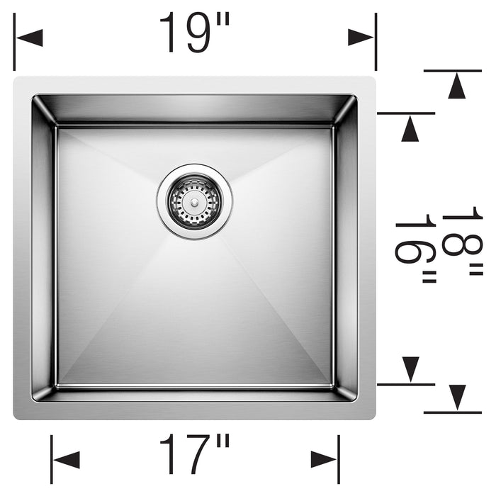 Blanco 516224 Precision R10 19" Single Bowl Undermount Stainless Steel Kitchen Sink