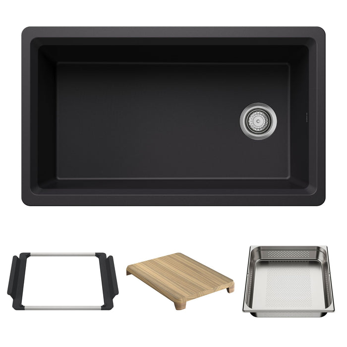 Blanco 443311 Inteos SILGRANIT 33" Single Bowl Reversible Undermount Workstation Kitchen Sink - Coal Black