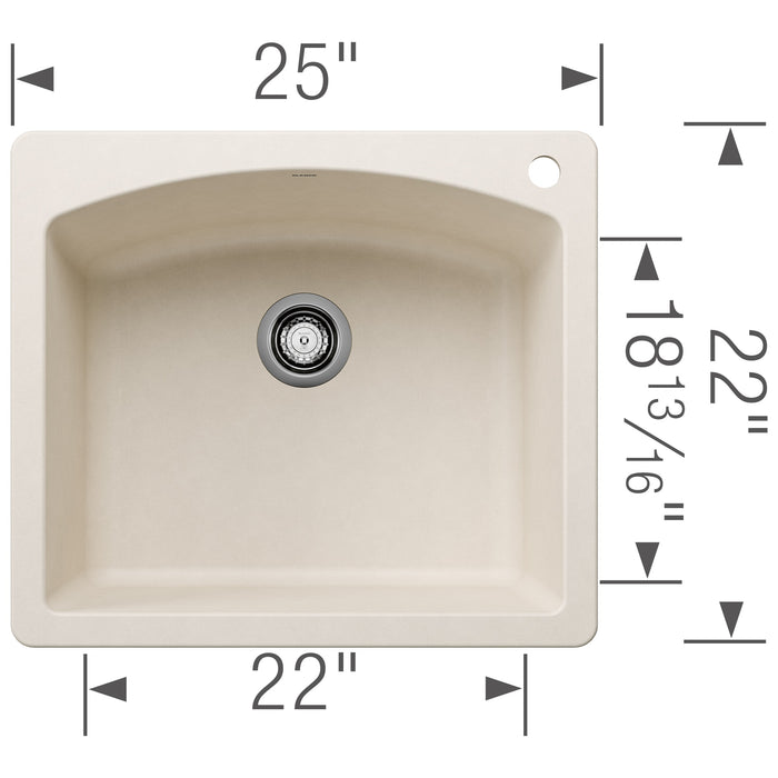 Blanco 443060 Diamond SILGRANIT 25" Single Bowl Dual Mount Kitchen Sink - Soft White
