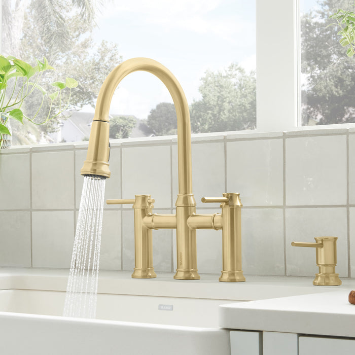 Blanco 442981 Empressa Pull-Down Dual-Spray Bridge Faucet - Satin Gold