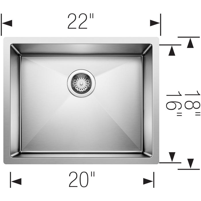 Blanco 516223 Precision R10 22" Single Bowl Undermount Stainless Steel Kitchen Sink