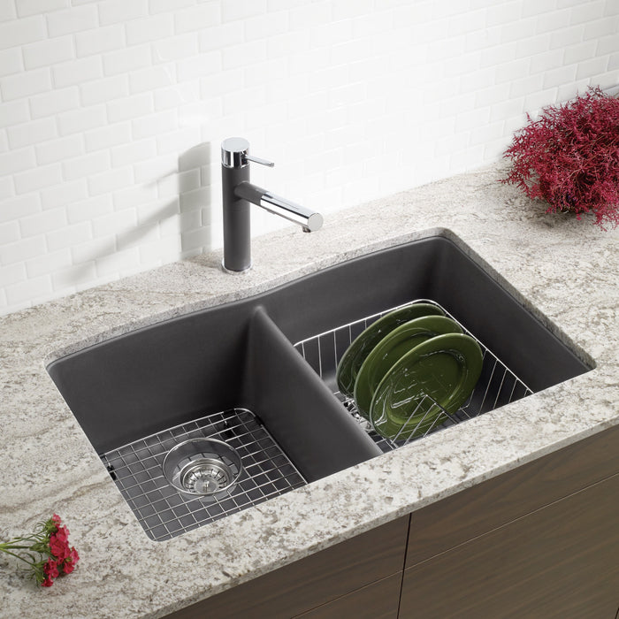 Blanco 441470 Diamond SILGRANIT 32" 50/50 Double Bowl Undermount Kitchen Sink - Cinder
