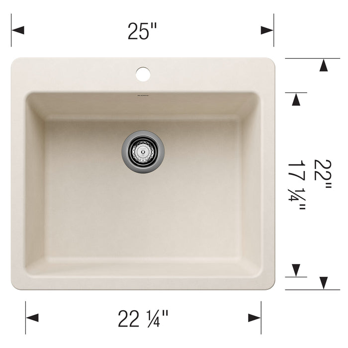 Blanco 443225 Liven SILGRANIT 25" Single Bowl Dual Mount Kitchen Sink - Soft White