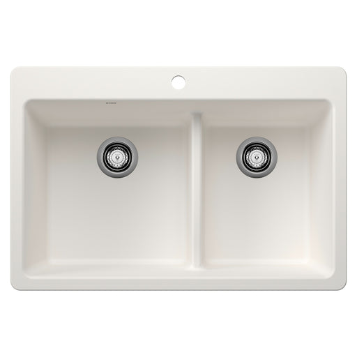 Blanco 443213 Liven SILGRANIT 33" 60/40 Double Bowl Dual Mount Kitchen Sink with Low Divide - White