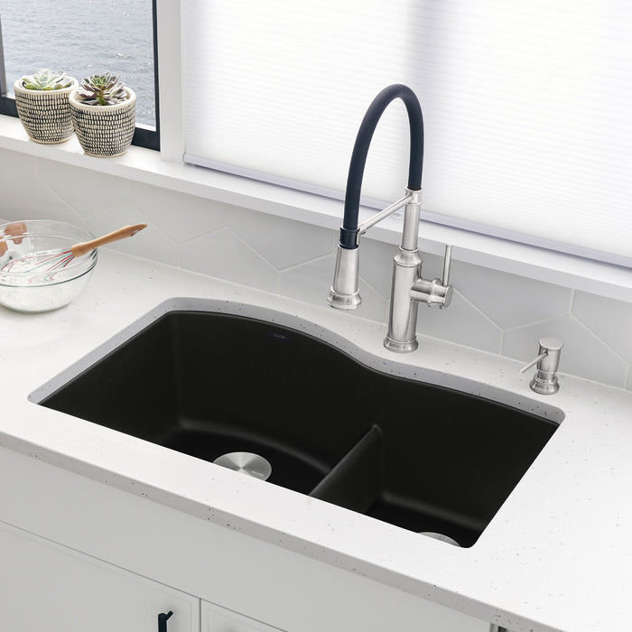 Blanco 442910 Diamond SILGRANIT 32" 60/40 Double Bowl Undermount Kitchen Sink in Coal Black