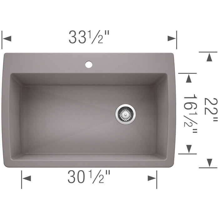Blanco 440193 Diamond SILGRANIT 33.5" Super Single Dual Mount Kitchen Sink - Metallic Gray