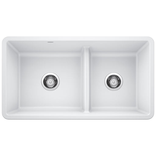 Blanco 442524 Precis SILGRANIT 33" 60/40 Reversible Double Bowl Undermount Kitchen Sink with Low Divide - White