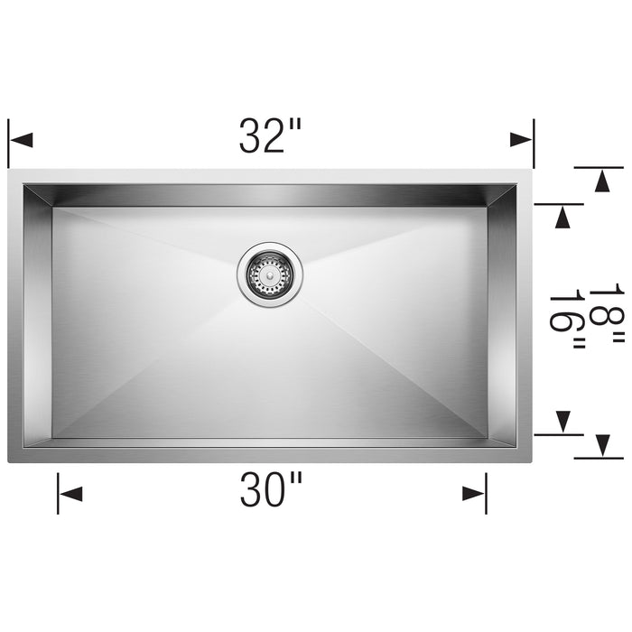 Blanco 443052 Quatrus R0 32" Single Bowl Undermount Stainless Steel Kitchen Sink