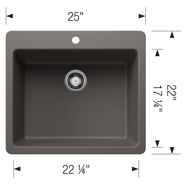 Blanco 443224 Liven SILGRANIT 25" Single Bowl Dual Mount Kitchen Sink - Volcano Gray