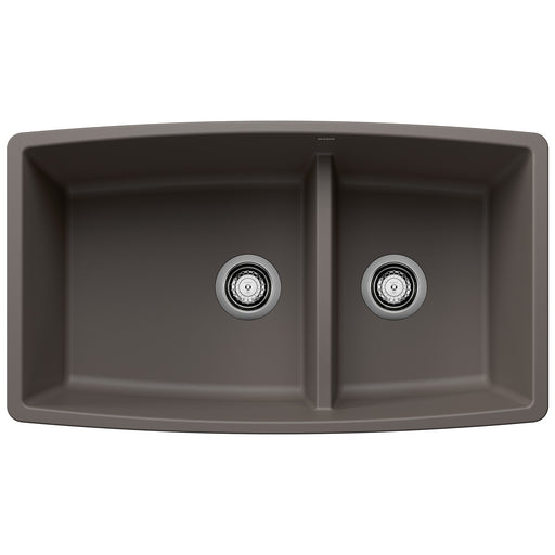Blanco 443125 Performa SILGRANIT 33" 60/40 Double Bowl Undermount Kitchen Sink with Low Divide - Volcano Gray