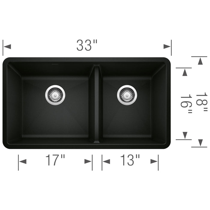 Blanco 442926 Precis SILGRANIT 33" 60/40 Double Bowl Undermount Kitchen Sink - Coal Black
