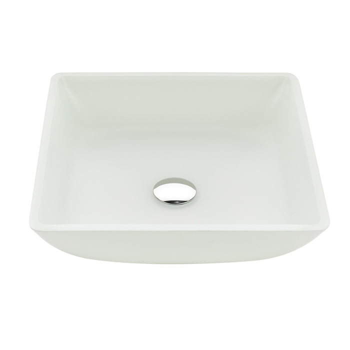 Solstice Square Glass Vessel Bathroom Sink with White Finish