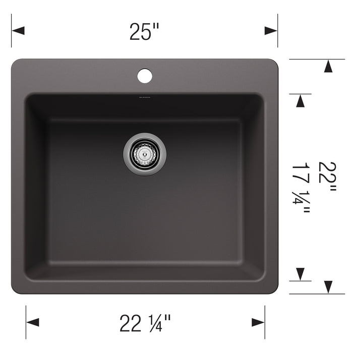 Blanco 443220 Liven SILGRANIT 25" Single Bowl Dual Mount Kitchen Sink - Cinder