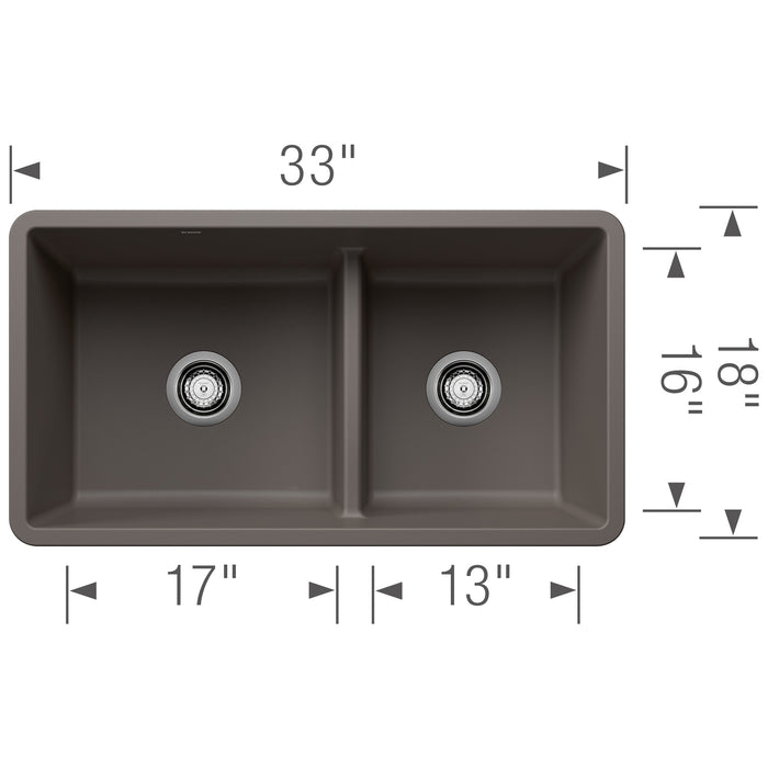 Blanco 443117 Precis SILGRANIT 33" 60/40 Reversible Double Bowl Undermount Kitchen Sink in Volcano Gray