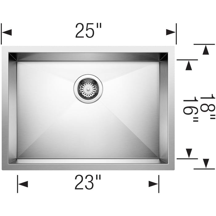 Blanco 443047 Quatrus R0 25" Single Bowl Undermount ADA Stainless Steel Kitchen Sink