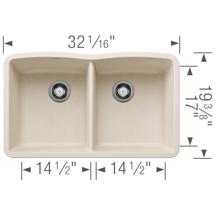 Blanco 443068 Diamond SILGRANIT 32" 50/50 Double Bowl Undermount Kitchen Sink - Soft White