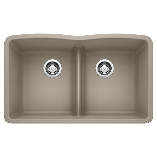 Blanco 442072 Diamond SILGRANIT 32" 50/50 Double Bowl Undermount Kitchen Sink with Low Divide - Truffle