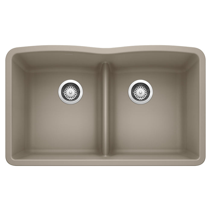 Blanco 442072 Diamond SILGRANIT 32" 50/50 Double Bowl Undermount Kitchen Sink with Low Divide - Truffle
