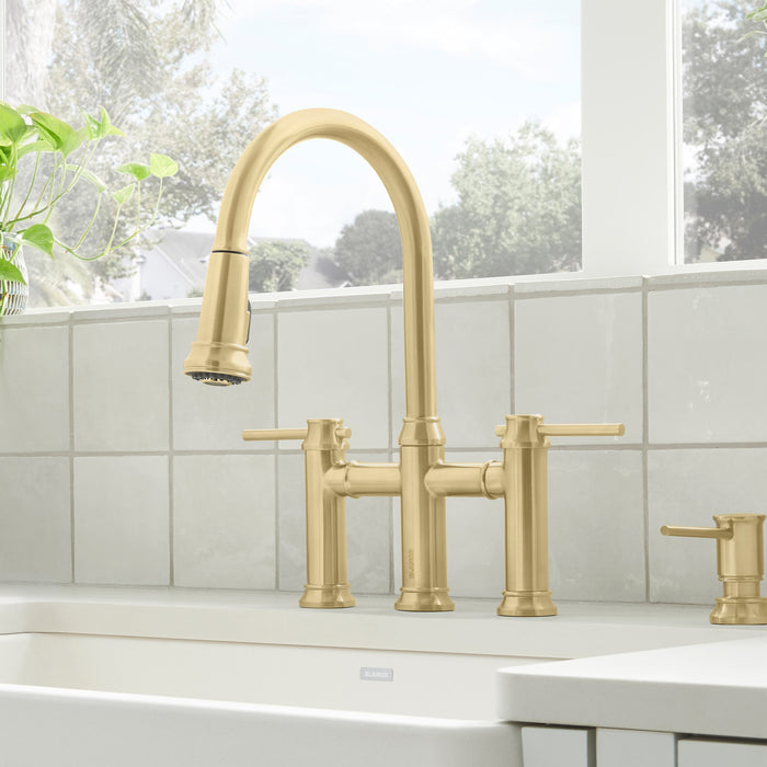 Blanco 442981 Empressa Pull-Down Dual-Spray Bridge Faucet - Satin Gold