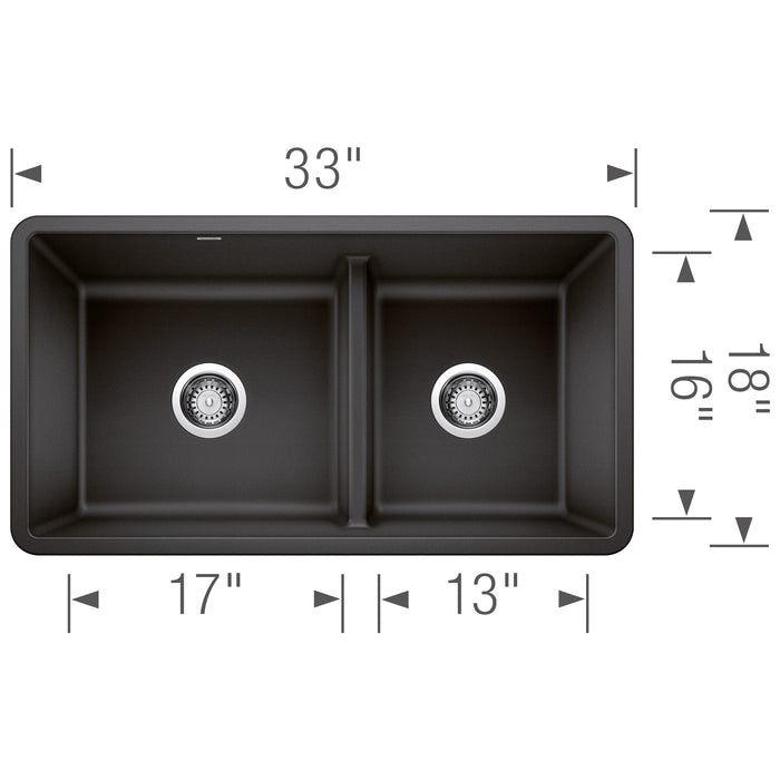 Blanco 442525 Precis SILGRANIT 33" 60/40 Reversible Double Bowl Undermount Kitchen Sink in Anthracite