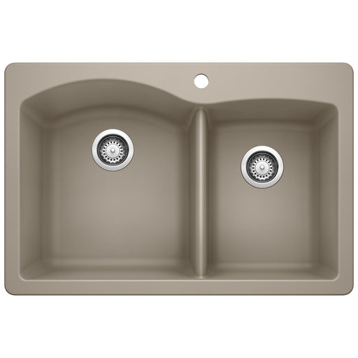 Blanco 441283 Diamond SILGRANIT 33" 60/40 Double Bowl Dual Mount Kitchen Sink - Truffle