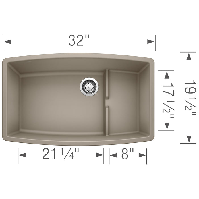 Blanco 441291 Performa Cascade SILGRANIT 32" Single Bowl Undermount Kitchen Sink in Truffle