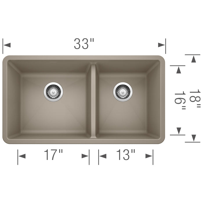 Blanco 441296 Precis SILGRANIT 33" 60/40 Double Bowl Undermount Kitchen Sink - Truffle