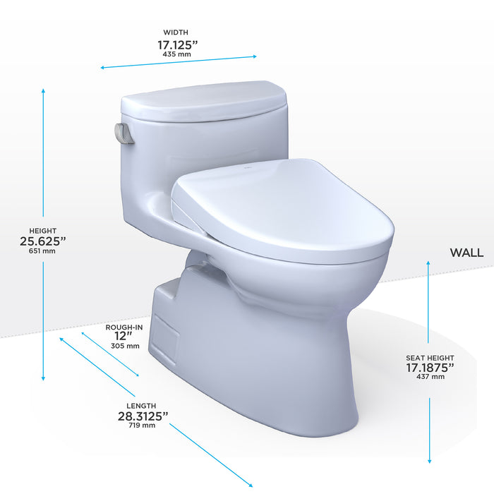 TOTO MW6444736CEFG#01 Carolina II One-Piece Universal Height Toilet with Washlet+ S7A Bidet Seat, Cotton White