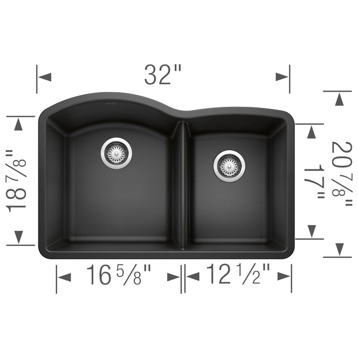 Blanco 440179 Diamond SILGRANIT 32" 60/40 Double Bowl Undermount Kitchen Sink - Anthracite