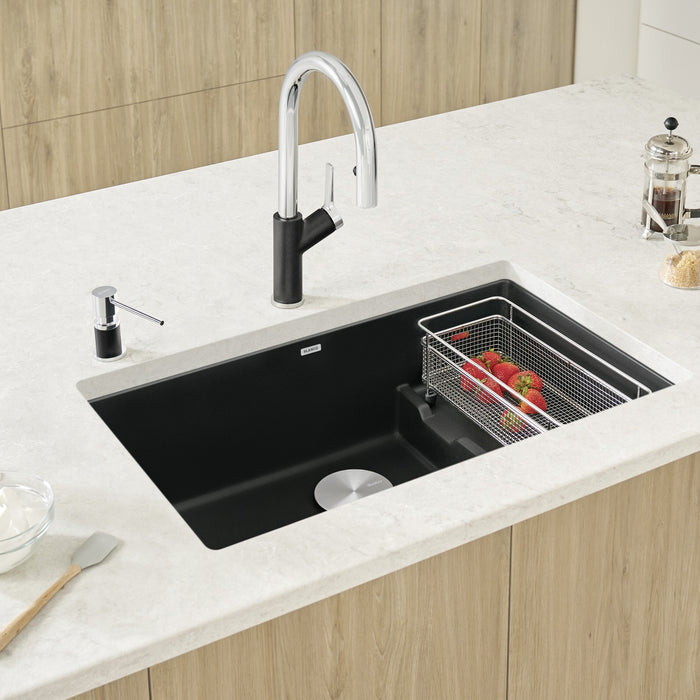 Blanco 442934 Precis Cascade SILGRANIT 29" Single Bowl Undermount Kitchen Sink in Coal Black