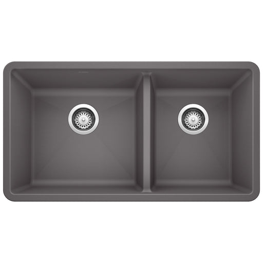 Blanco 441479 Precis SILGRANIT 33" 60/40 Double Bowl Undermount Kitchen Sink - Cinder