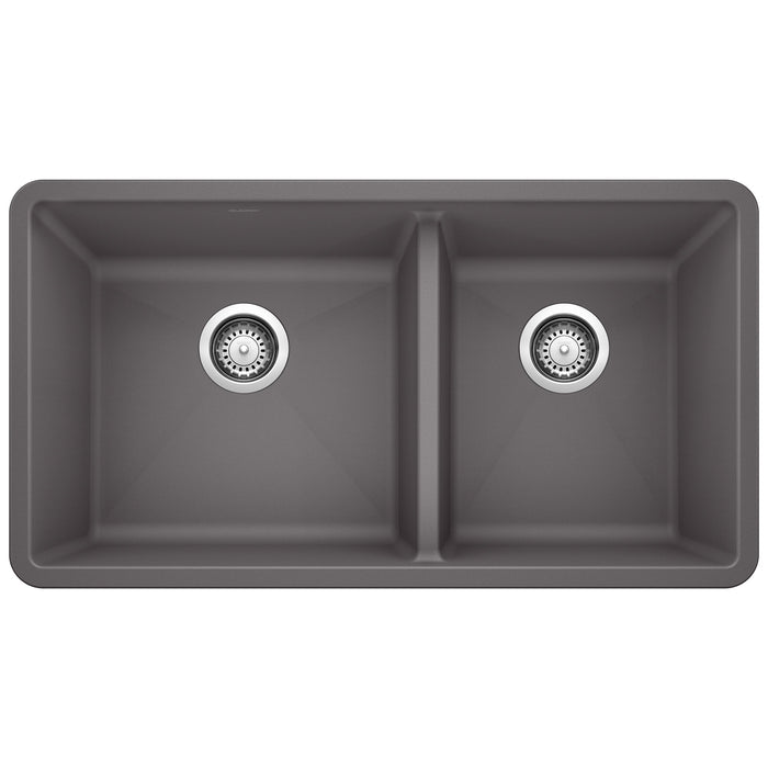 Blanco 441479 Precis SILGRANIT 33" 60/40 Double Bowl Undermount Kitchen Sink - Cinder