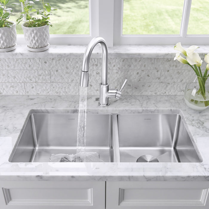 Blanco 443150 Quatrus R15 33" 60/40 Double Bowl Undermount Stainless Steel Kitchen Sink