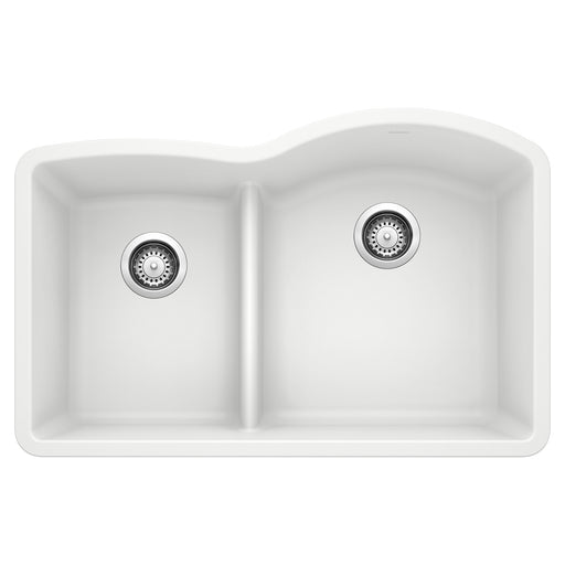 Blanco 441603 Diamond SILGRANIT 32" 40/60 Reverse Double Bowl Undermount Kitchen Sink with Low Divide - White