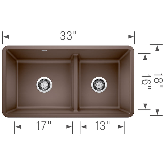 Blanco 442528 Precis SILGRANIT 33" 60/40 Reversible Double Bowl Undermount Kitchen Sink in Cafe