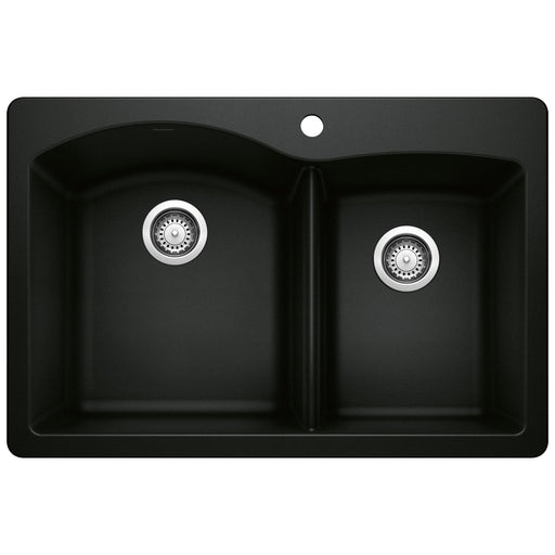 Blanco 442908 Diamond SILGRANIT 33" 60/40 Double Bowl Dual Mount Kitchen Sink - Coal Black