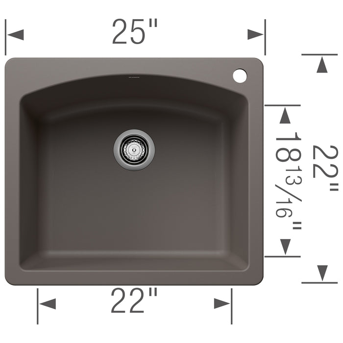 Blanco 443097 Diamond SILGRANIT 25" Single Bowl Dual Mount Kitchen Sink - Volcano Gray