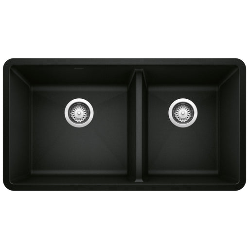 Blanco 442926 Precis SILGRANIT 33" 60/40 Double Bowl Undermount Kitchen Sink - Coal Black