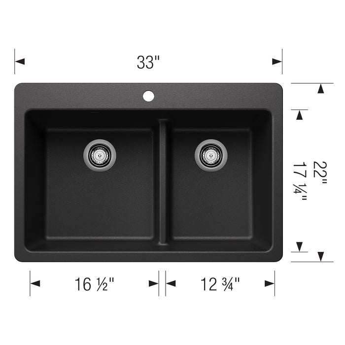Blanco 443211 Liven SILGRANIT 33" 60/40 Double Bowl Dual Mount Kitchen Sink in Anthracite
