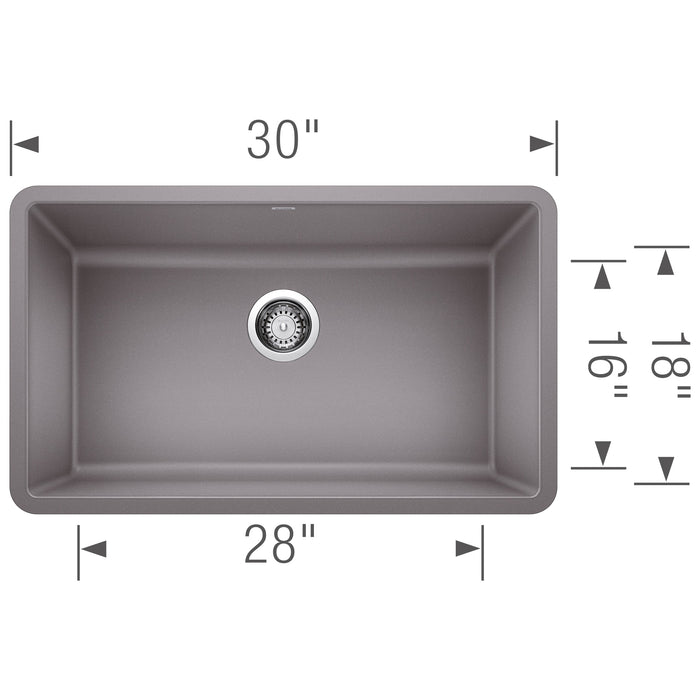 Blanco 442536 Precis SILGRANIT 30" Single Bowl Undermount Kitchen Sink - Metallic Gray