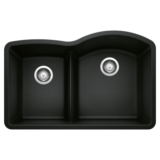 Blanco 442911 Diamond SILGRANIT 32" 40/60 Reverse Double Bowl Undermount Kitchen Sink with Low Divide - Coal Black