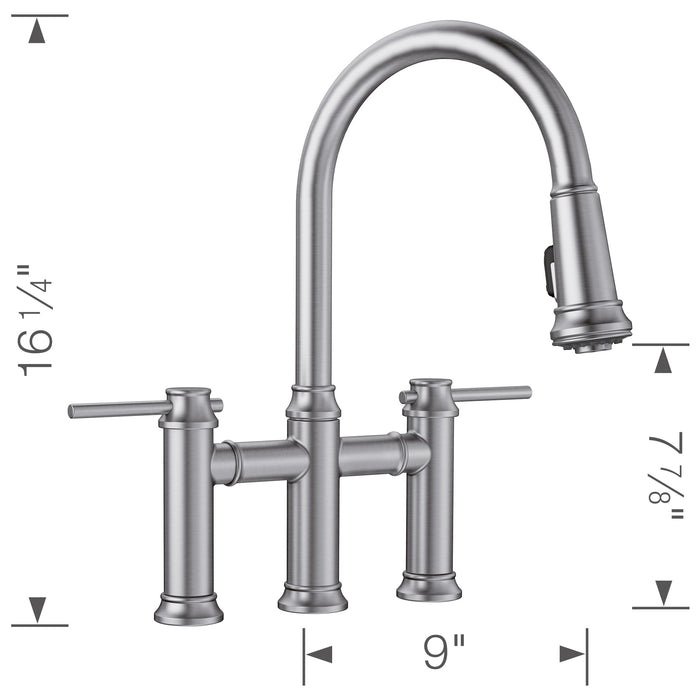 Blanco 442505 Empressa Pull-Down Dual-Spray Bridge Faucet - PVD Steel