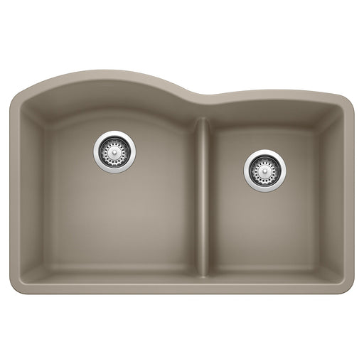 Blanco 441596 Diamond SILGRANIT 32" 60/40 Double Bowl Undermount Kitchen Sink with Low Divide - Truffle