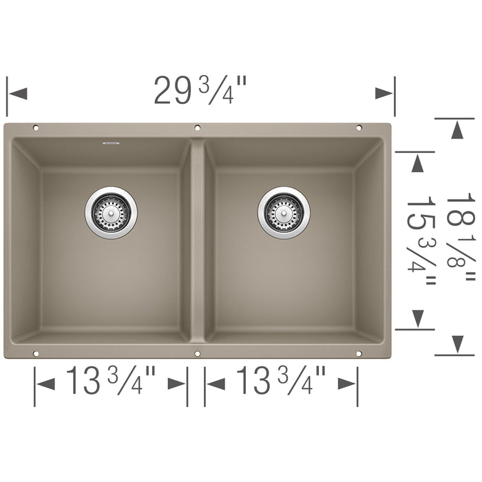 Blanco 517678 Precis SILGRANIT 29" 50/50 Double Bowl Undermount Kitchen Sink - Truffle