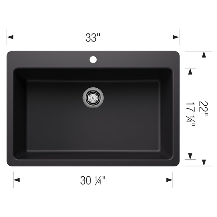 Blanco 443194 Liven SILGRANIT 33" Super Single Dual Mount Kitchen Sink - Coal Black