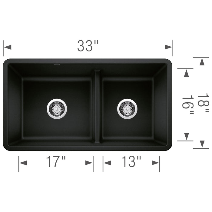 Blanco 442925 Precis SILGRANIT 33" 60/40 Reversible Double Bowl Undermount Kitchen Sink in Coal Black